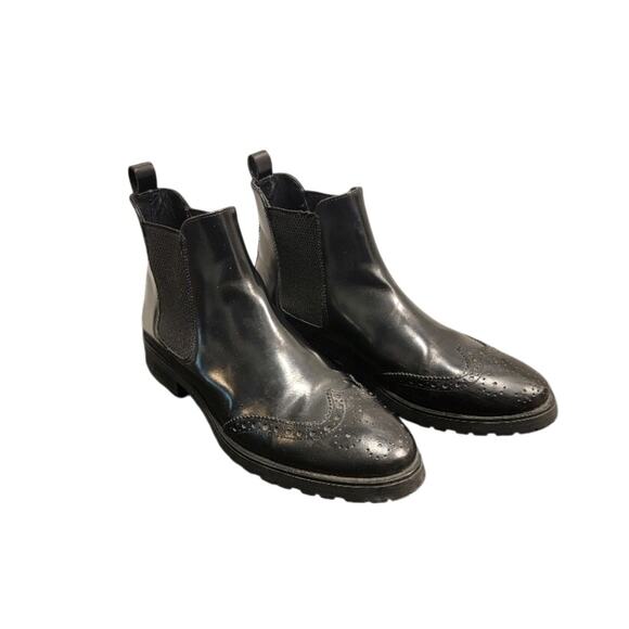 Massimo Dutti Leather Ankle Boots Oxford Women's Sz 8/39 Black Brogue Wingtip - Picture 2 of 12